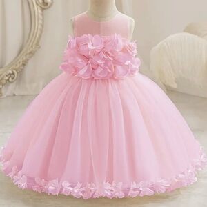 Pink Floral Tulle Flower Girl Dress